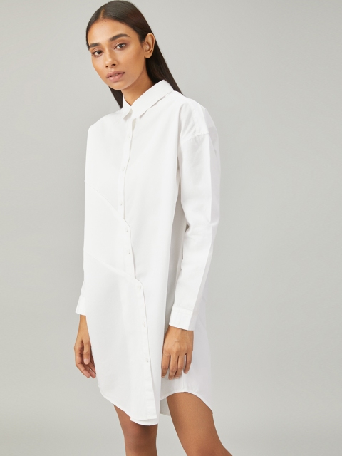 

Bhaane Women White Solid Twisted Shirt Dress