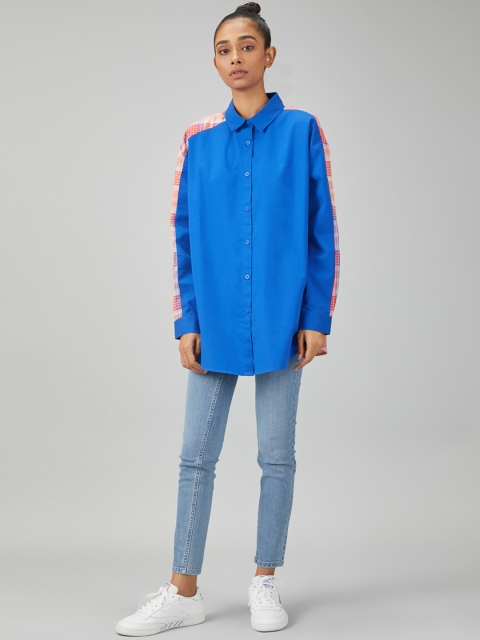 

Bhaane Women Blue & Red Regular Fit Checked Casual Shirt