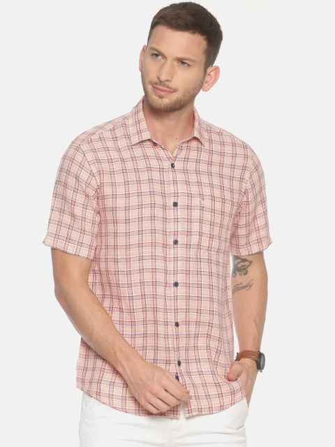 

Linen Club Men Beige Regular Fit Checked Linen Casual Shirt