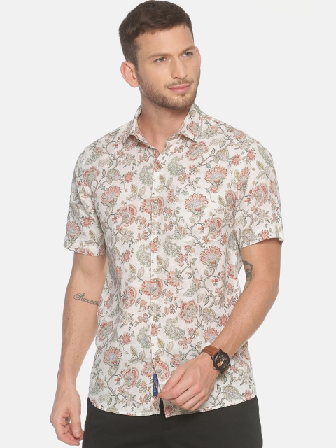 

Linen Club Men Beige & Orange Regular Fit Printed Linen Casual Shirt