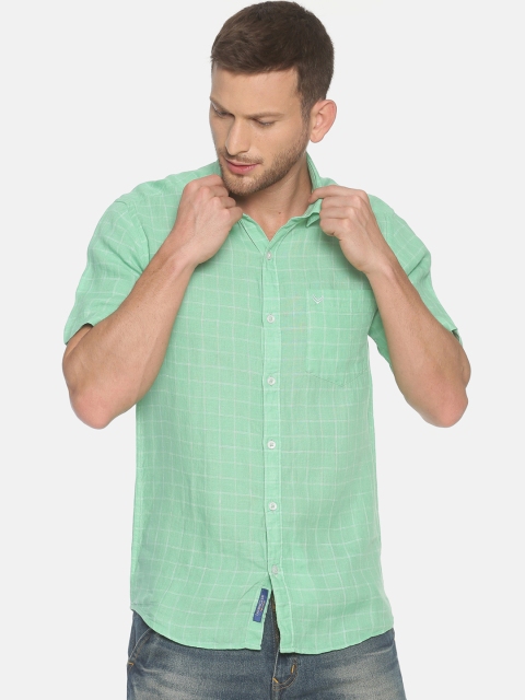 

Linen Club Men Green Regular Fit Checked Linen Casual Shirt