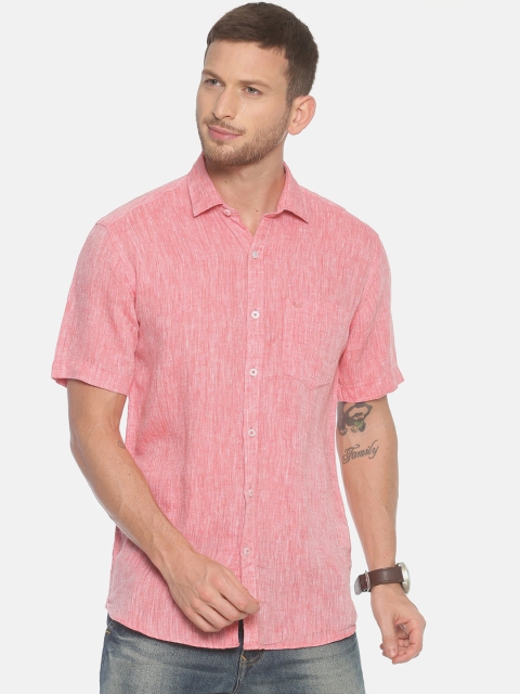 

Linen Club Men Red Regular Fit Solid Linen Casual Shirt