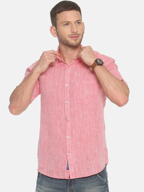 

Linen Club Men Red Regular Fit Solid Linen Casual Shirt