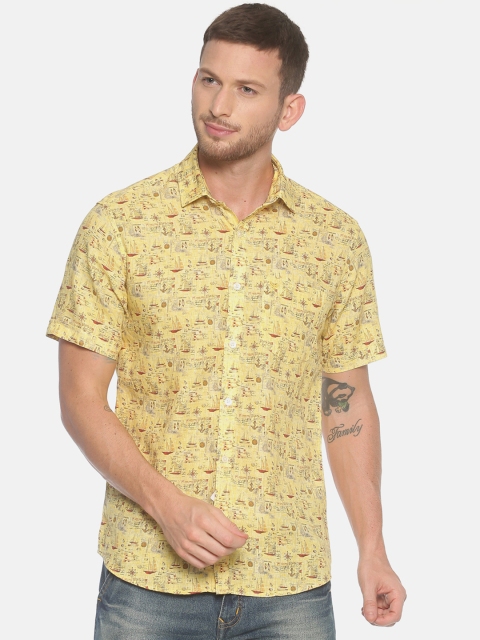 

Linen Club Men Yellow & Red Regular Fit Printed Linen Casual Shirt