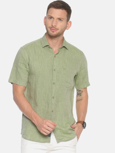 

Linen Club Men Olive Green Regular Fit Solid Linen Casual Shirt