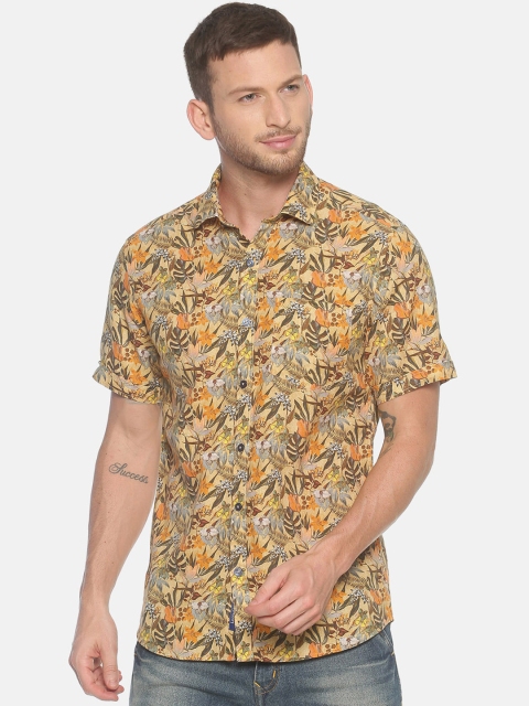 

Linen Club Men Brown & Yellow Regular Fit Floral Printed Casual Shirt
