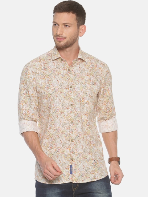 

Linen Club Men Beige & Yellow Regular Fit Printed Casual Shirt