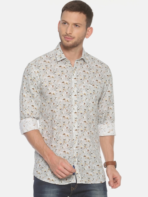 

Linen Club Men Grey & Brown Regular Fit Floral Printed Casual Shirt