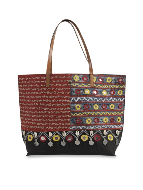

TJORI Red & Black Kutch Embroidered Shoulder Bag