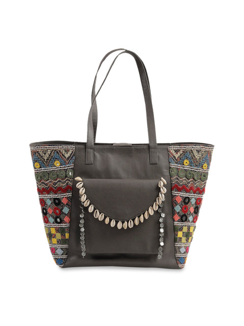 

TJORI Grey Kutch Embroidered Shoulder Bag