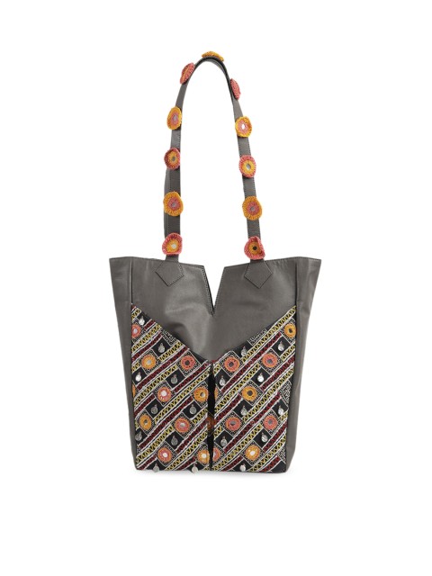 

TJORI Grey Kutch Embroidered Shoulder Bag