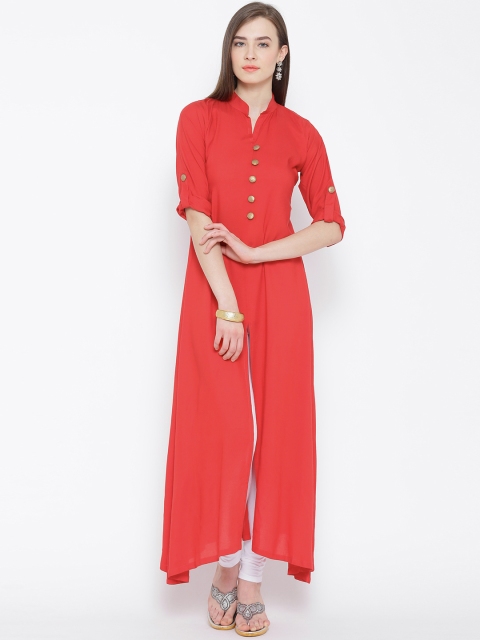 

Aujjessa Red Front Slit A-Line Kurta