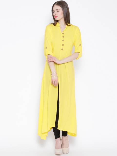 

Aujjessa Yellow Front Slit Asymmetric A-Line Kurta