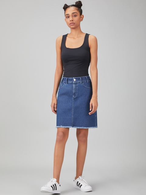

Bhaane Women Blue Solid A-Line Mini Denim Skirt
