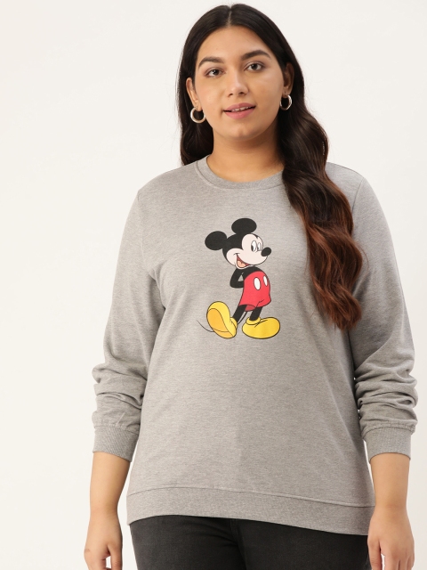 

Sztori DisneyWomen Grey Melange Mickey Mouse Print Plus Size Sweatshirt