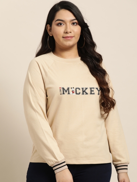 

Sztori DisneyWomen Plus Size Beige & Black Mickey Mouse Printed Sweatshirt