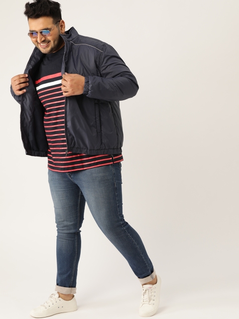 

Sztori Plus Size Men Navy Blue Solid Padded Jacket