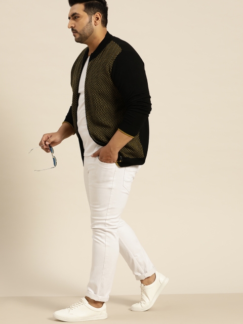 

Sztori Men Black & Yellow Self-Design Plus Size Cardigan
