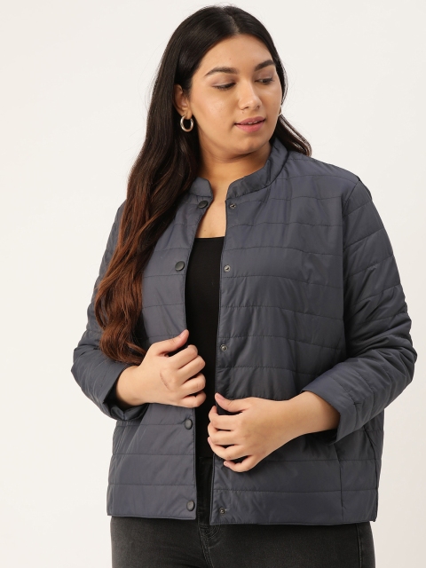 

Sztori Women Navy Blue Plus Size Solid Padded Jackets
