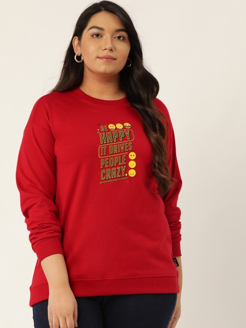 

Sztori Women Red & Yellow Printed Plus Size Sweatshirt