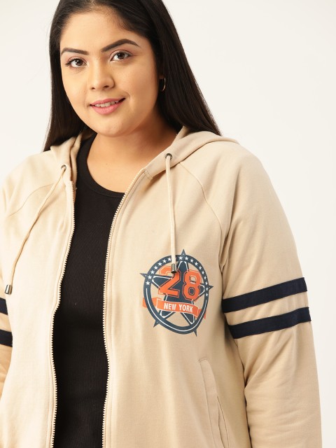 

Sztori Plus Size Women Beige Solid Hooded Sweatshirt