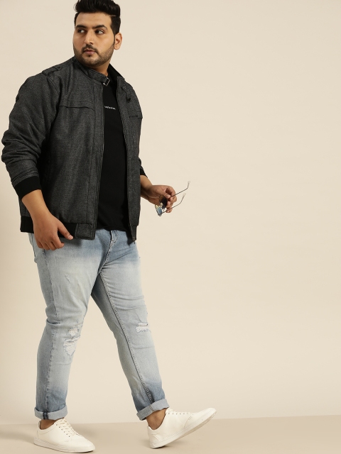 

Sztori Men Charcoal Grey Solid Plus Size Bomber Jacket