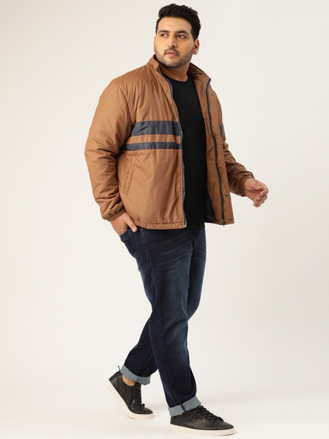

Sztori Plus Size Men Brown Striped Detail Padded Jacket
