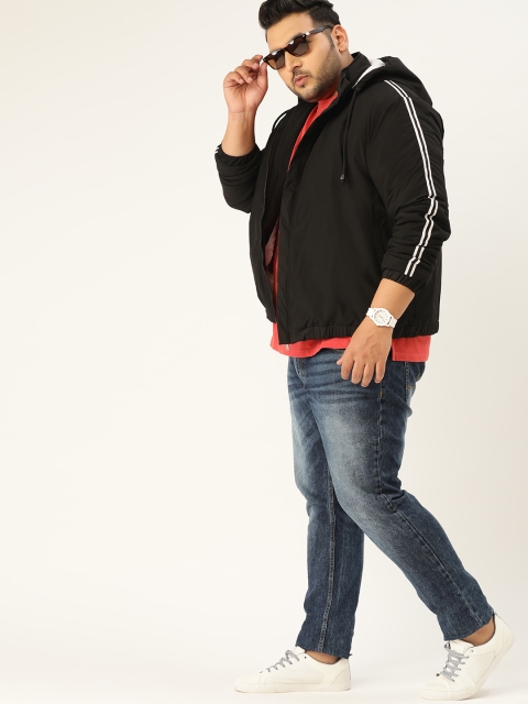 

Sztori Men Plus Size Black Solid Bomber Jacket