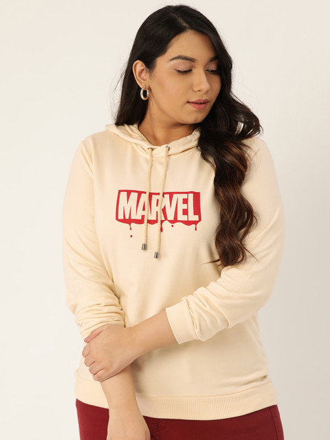 

Sztori Marvel Women Beige & Red Marvel Printed Hooded Plus Size Sweatshirt