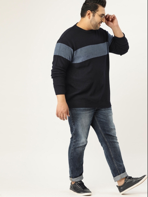 

Sztori Men Plus Size Navy Blue Colourblocked Pullover