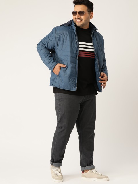 

Sztori Plus Size Men Blue Solid Hooded Padded Jacket