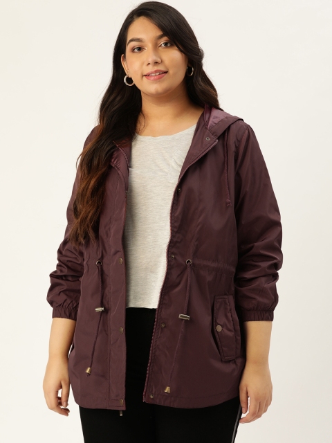 

Sztori Plus Size Women Burgundy Solid Hooded Tailored Jacket
