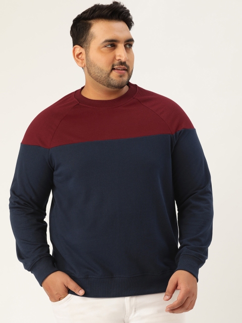 

Sztori Plus Size Men Navy Blue Maroon Colourblocked Sweatshirt