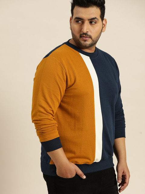 

Sztori Men Navy Blue & Mustard Brown Colourblocked Plus Size Sweatshirt
