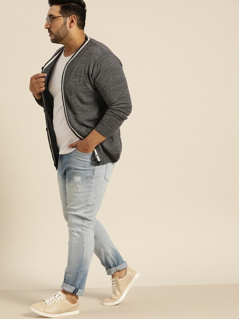 

Sztori Men Charcoal Grey Solid Acrylic Plus Size Cardigan Acrylic Sweater