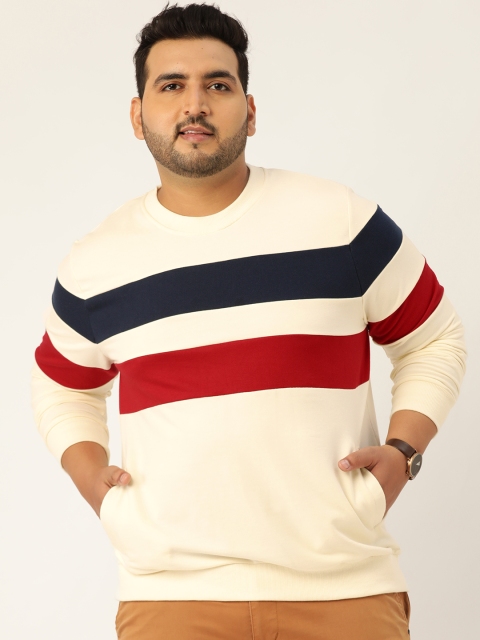 

Sztori Men Cream-Coloured & Navy Blue Striped Plus Size Sweatshirt