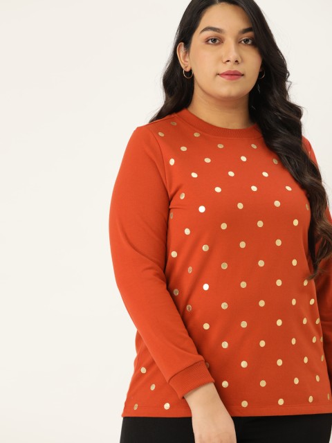 

Sztori Women Rust Orange & White Polka Dots Print Plus Size Sweatshirt
