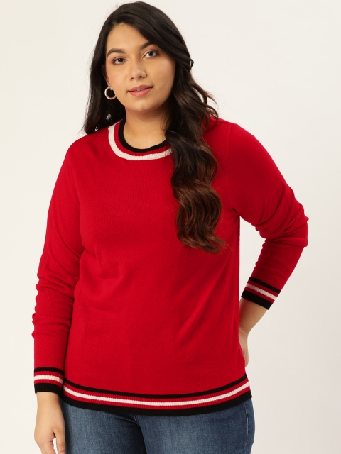 

Sztori Plus Size Women Red Solid Pullover Sweater