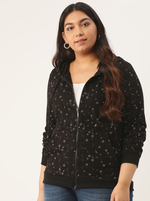 

Sztori Women Black & White Printed Hooded Plus Size Sweatshirt
