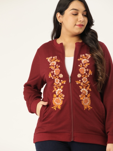 

Sztori Women Plus Size Maroon & Orange Embroidered Sweatshirt