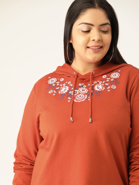

Sztori Plus Size Women Rust Orange Solid Hooded Sweatshirt