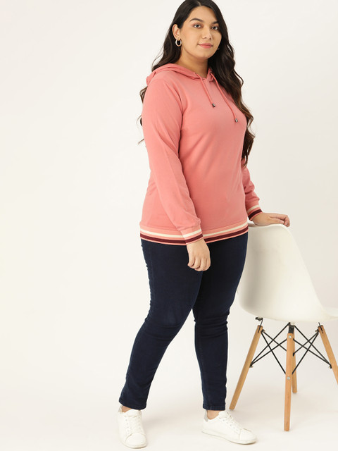 

Sztori Women Plus Size Pink Solid Hooded Sweatshirt
