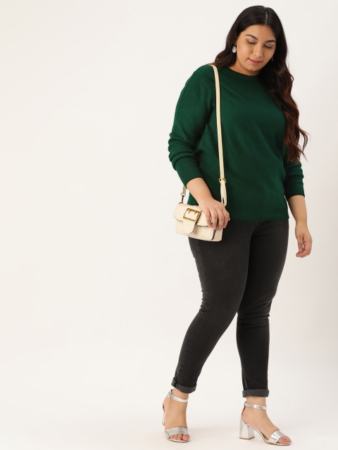 

Sztori Plus Size Women Green Self Design Pullover