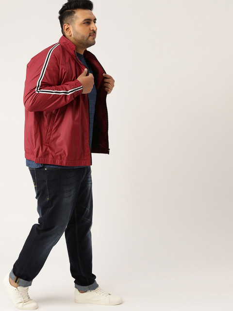 

Sztori Plus Size Men Red Solid Windcheater Tailored Jacket