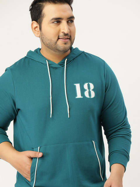 

Sztori Men Plus Size Blue Applique Detail Hooded Sweatshirt