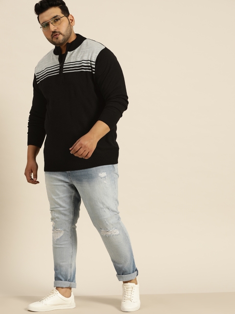 

Sztori Men Black & Grey Striped Plus Size Pullover Sweater