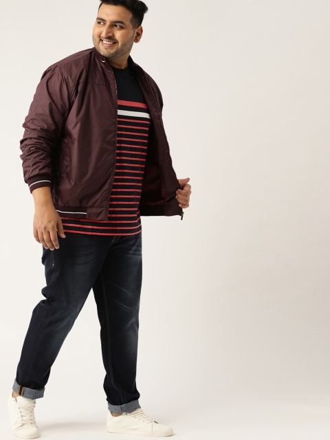 

Sztori Plus Size Men Burgundy Solid Varsity Jacket