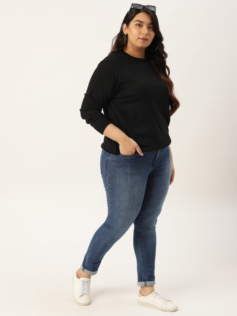 

Sztori Women Black Solid Plus Size Pullover Sweater