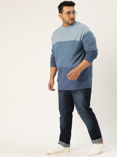 

Sztori Plus Size Men Blue Colourblocked Pullover Sweater