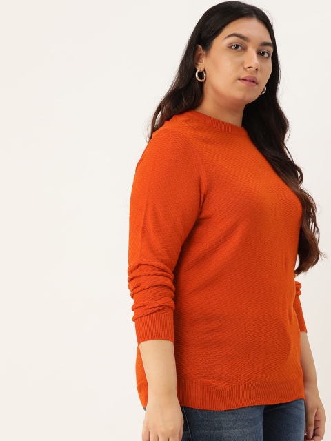 

Sztori Plus Size Women Rust Orange Self Design Pullover